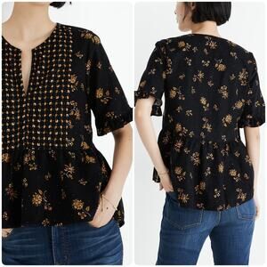 Madewell Corduroy Acorn Foulard Top Cord Floral True Black
